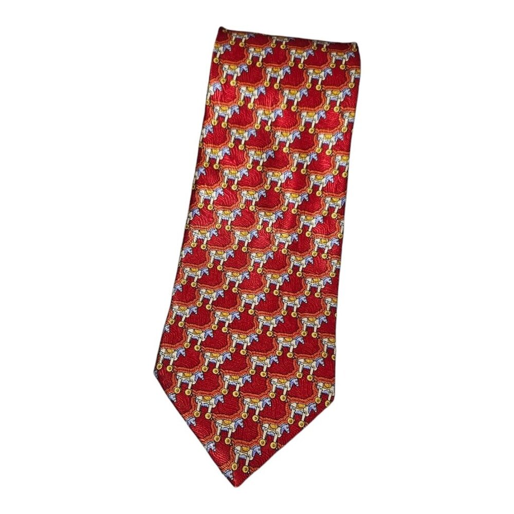 ESCADA Men's 100% Silk Necktie LUXURY Tie Red Ponycycle W:3.7" EUC